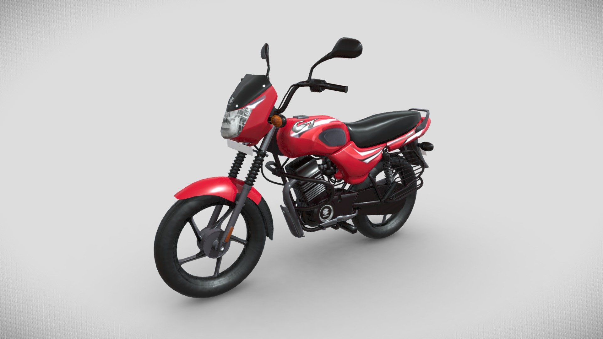 Introducing the Bajaj CT 100 3D model.
The Bajaj CT 100 is a popular entry-level motorcycle manufactured by Bajaj Auto, an Indian automobile and motorcycle manufacturer.
Model Type: Polygonal
Polygons: 20,332
Vertices: 20,844
Formats available: Maya ASCII 2018, Maya Binary 2018, FBX , OBJ
Textures: Color, Normal, Height, Metallic, Roughness, and Opacity maps
Texture Resolution: 2048 X 2018 pixels
Due to its low polygon count, the model is also suitable for use in low-end or mobile applications where performance is a critical factor.
The model is compatible with a variety of 3D software and can be easily integrated into different platforms.
So, it's the perfect addition to your collection.
I plan on making more bikes in the future.

Hope you like it!