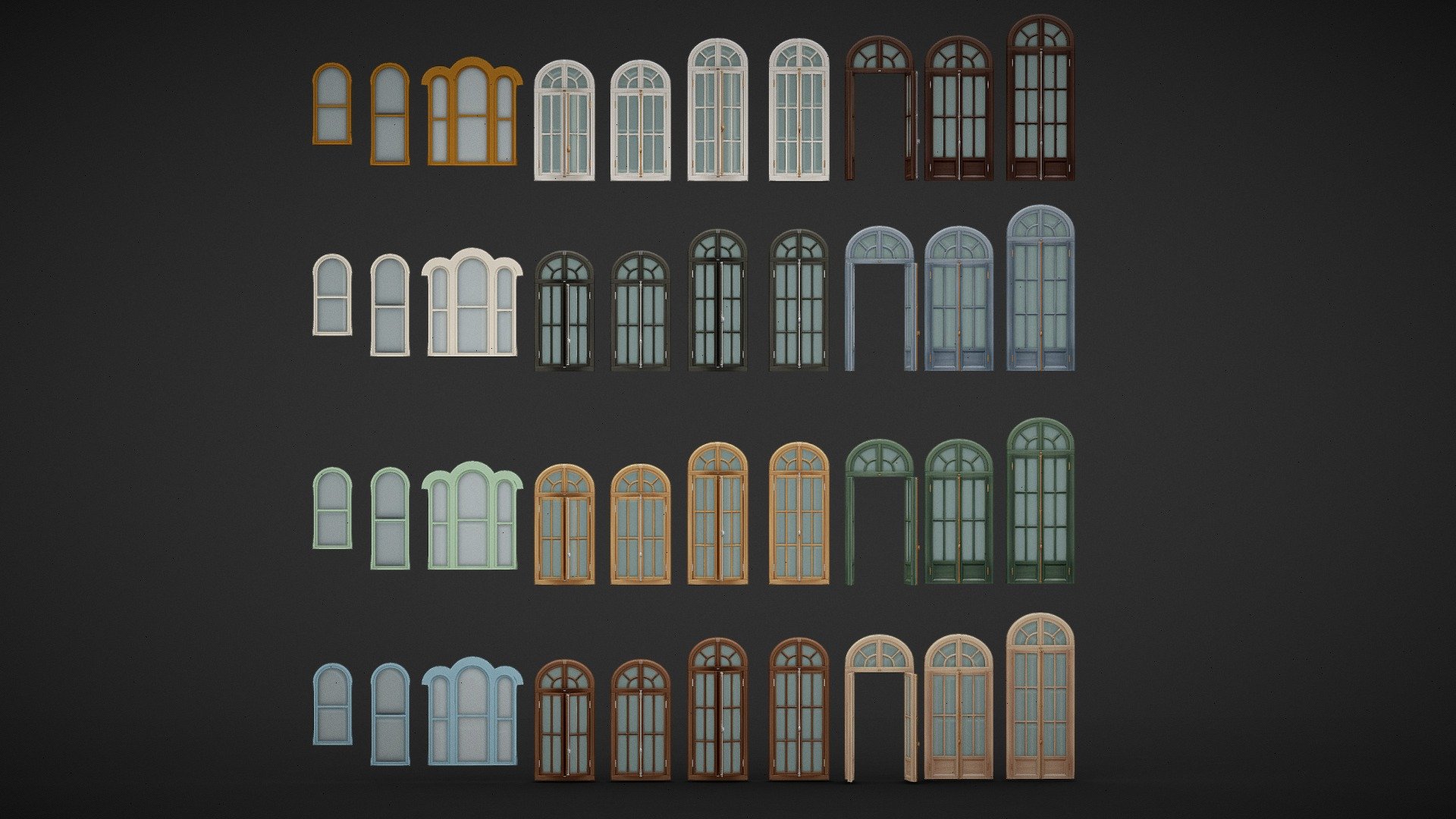 Take your architectural and interior design projects to the next level with our premium collection of 3D window models. Our collection features a variety of window styles, including round and rectangular shapes with a unique rounded top design. Each model is expertly crafted with a range of textures and dimensions to meet your specific design needs. With unparalleled realism, our models are perfect for visualizations, 3D modeling, and animation, enabling you to impress your clients with stunning visuals. Elevate your design projects with this exceptional collection of 3D window models today, and add it to your library for future use.