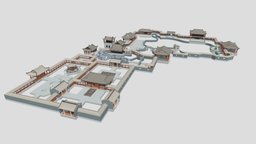 Ancient Chinese courtyard Park scene, ancient, china, park, chinese, lowpoly, house