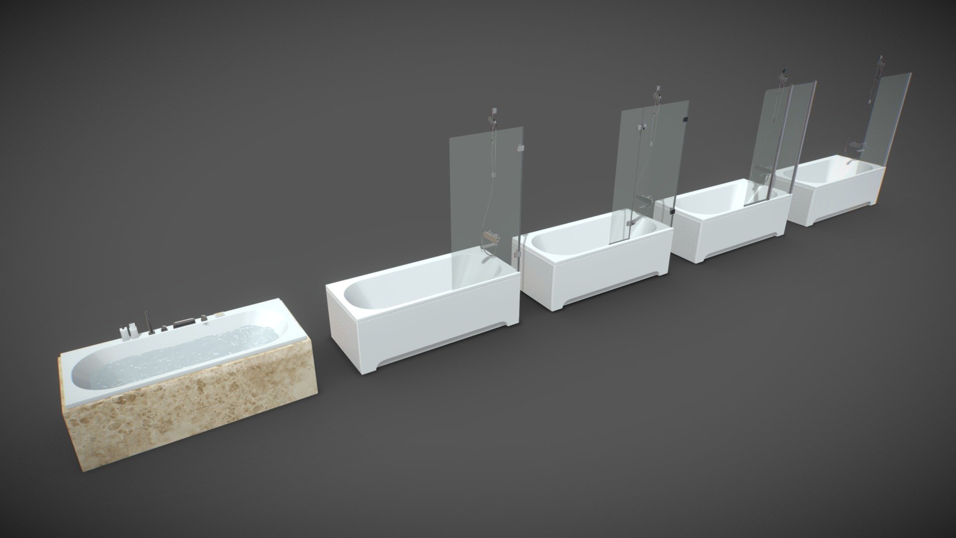 Realistic (copy) 3d model of Bath Ravak City.

Topology of geometry:




forms and proportions of The 3D model most similar to the real object

the geometry of the model was created very neatly

there are no many-sided polygons

detailed enough for close-up renders

Materials and Textures:




3ds max files included Vray-Shaders

all texture paths are cleared

Organization of scene:




to all objects and materials names in scene are appropriated

real world size (system units - mm)

coordinates of location of the model in space (x0, y0, z0)

does not contain extraneous or hidden objects (lights, cameras, shapes etc.)

File Formats:




3ds max 2013 Vray

obj

3ds

In the archive of the model:
- Bath City
- BATHROOM SHOWER BVS1
- BATHROOM SHOWER BVS2
- BATHROOM CURTAINS CVS2
- BATHROOM SHOWER PVS1
- MIXER FOR BATHROOM CHROME CR 025.00 Mortise
- BATHROOM MIXER Chrome-CR 022.00 / 150 wall
- Holder mobile Chrome
- Lake - 3 functions