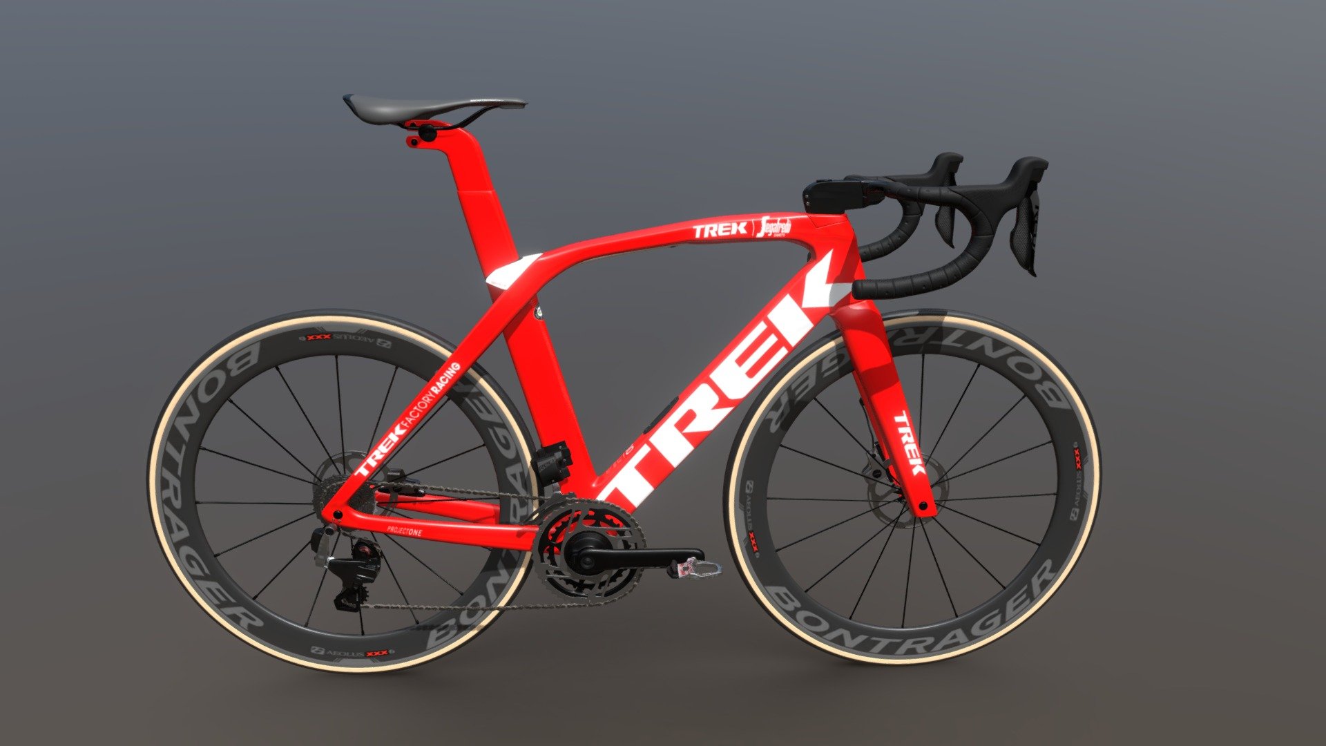 Roadbike TREK Madone SLR 9 Disc eTap

Roadbike 3D model made in 3ds max 2016 and textured in Photoshop and Substance Painter.
All the important objects named accordingly and put mostly on not overplapped uv layout.
Renders made with iRay and vRay on turbosmooth/open subdiv lvl 2.
P:892034
V:524128
TREK Madone SLR 9 Disc eTap pairs the aerodynamics and ride quality of the ultimate race bike with the smoothness of SRAM's most advanced electronic drivetrain, RED eTap AXS. 
It's the first-ever wireless electronic groupset with a 12-speed cassette. 
Saddle up for the quickest and smartest shifting of your life.
