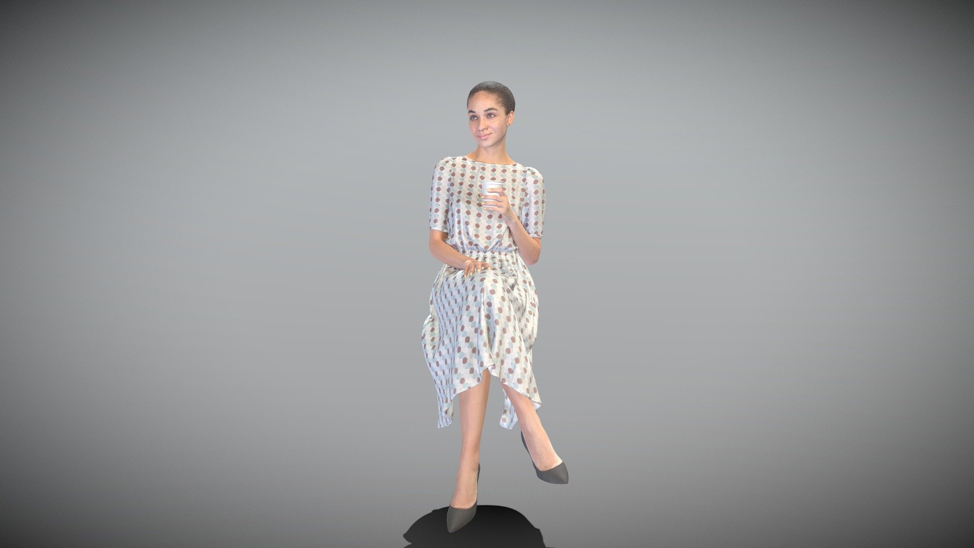 This is a true human size and detailed model of a beautiful young woman of Caucasian appearance dressed in dress. The model is captured in casual pose to be perfectly matching for various architectural, product visualization as a background character within urban installations, city designs, outdoor design presentations, VR/AR content, etc.

Technical specifications:




digital double 3d scan model

150k &amp; 30k triangles | double triangulated

high-poly model (.ztl tool with 4-5 subdivisions) clean and retopologized automatically via ZRemesher

sufficiently clean

PBR textures 8K resolution: Diffuse, Normal, Specular maps

non-overlapping UV map

no extra plugins are required for this model

Download package includes a Cinema 4D project file with Redshift shader, OBJ, FBX, STL files, which are applicable for 3ds Max, Maya, Unreal Engine, Unity, Blender, etc. All the textures you will find in the “Tex” folder, included into the main archive.

3D EVERYTHING

Stand with Ukraine!