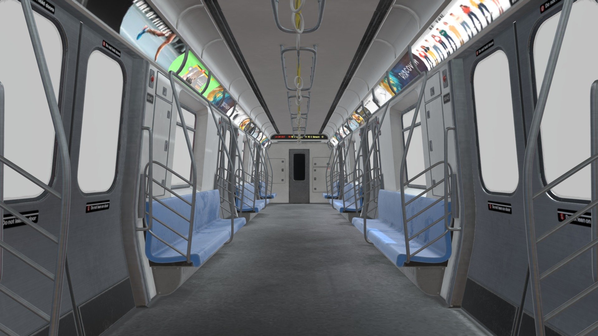 This subway car interior is inspired by a New York R160 class of subway car. THIS IS ONLY THE INTERIOR. NO EXTERIOR. The model is viewable from all angles inside the car. This model is great as an All in 1 subway interior and can be easily modified by removing the chairs and railings.

This Includes:

The mesh (Subway Car Base, Chairs, Doors, Railings)
-8K, 4K and 2K Texture Sets (Albedo, Metallic, Roughness, Normal, Emissive, Opacity)

The meshes are all UV Unwrapped with vertex colors for easy retexturing.