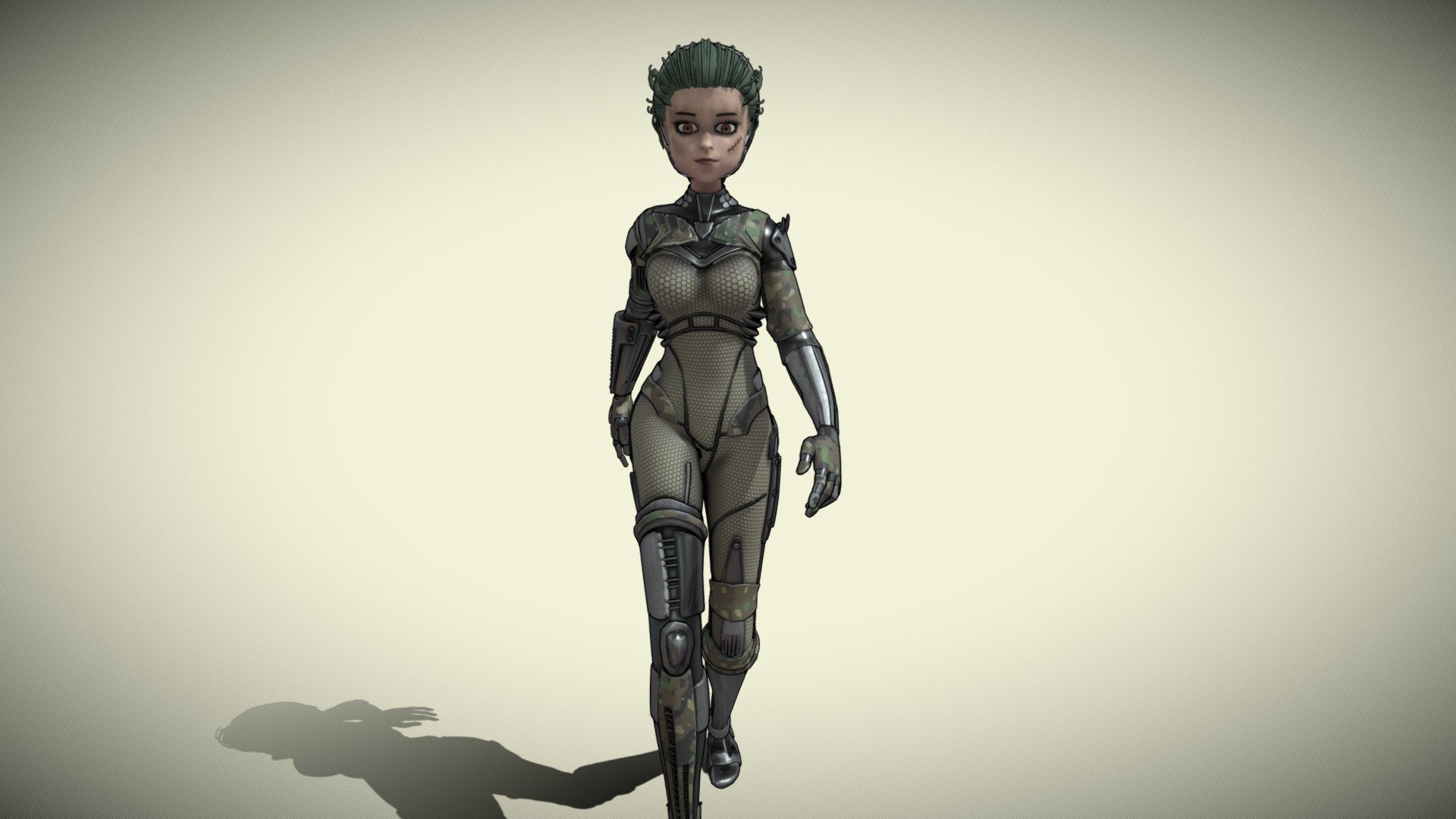 ARC
Rigged + Shape Keys for Face Expressions.
Walking Cycle &amp; T-Pose.
UV Unwrapped and textured.
Contains 5 variations: Blue, Red, Army, Gold, Black.
Comes with textures at 2k &amp; 4k resolution. 
Contains PBR &amp; Toon (LBS) Shader variations. 

The model contains 12 objects, 6 sets of material(+1 Outline for Toon), and 2 sets of textures. 
Modeled in Blender, painted in Substance Painter. 
.
.
.
.
.
More: https://linktr.ee/ed3d