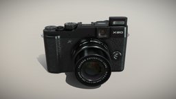 Fujifilm FinePix X20 advanced compact camera still, photo, shoot, point, compact, shot, camera, held, hand-held, low-poly, 3d, low, poly, model, digital, simple, hand