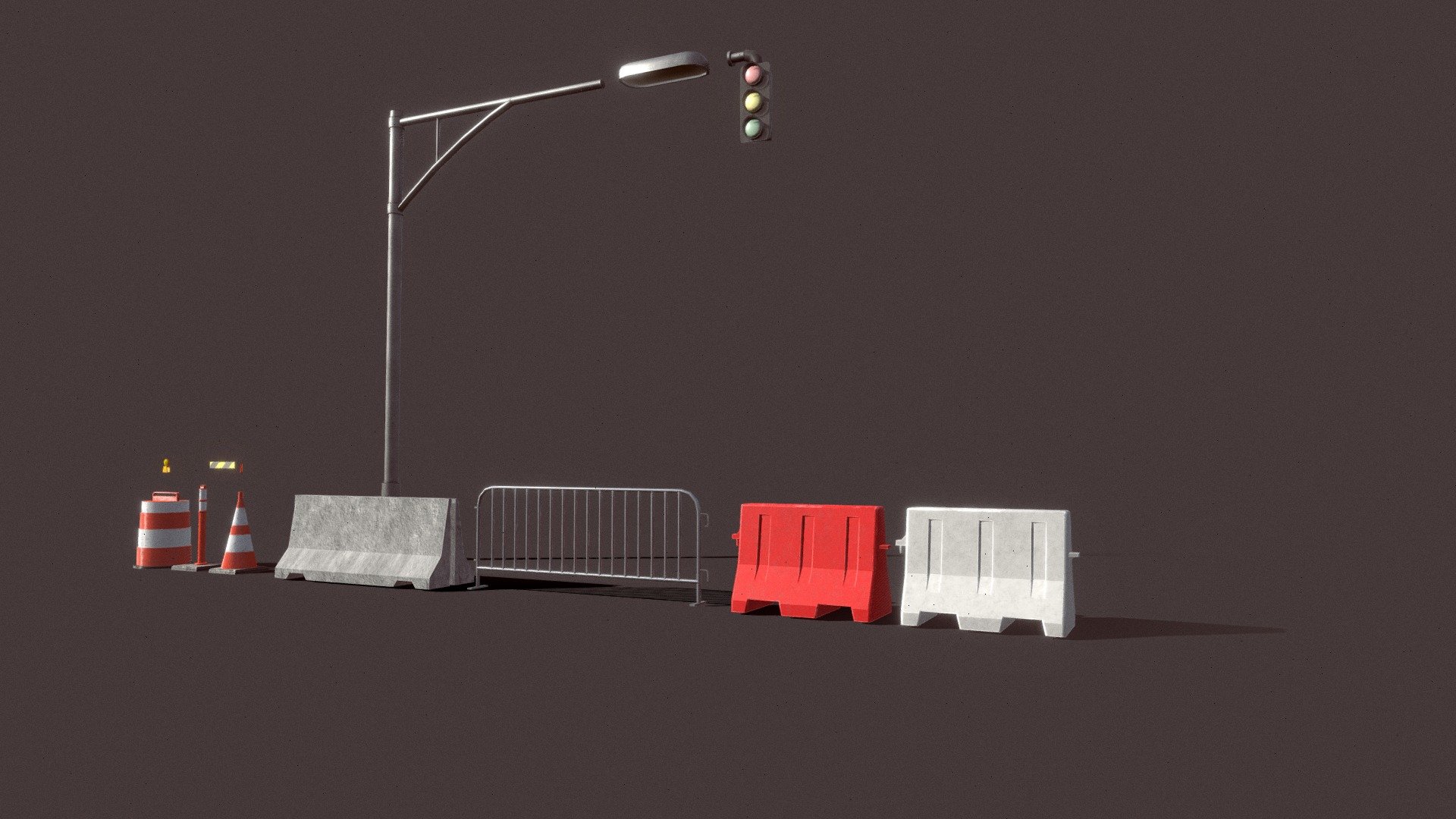 Introducing our amazing 3D Asset Package:



Our package includes a modular Traffic Light with a lamp and a signal, as well as cones and barriers. It is designed to enhance the quality and realism of your projects, making it a perfect solution for any scene involving traffic, construction, or road safety.