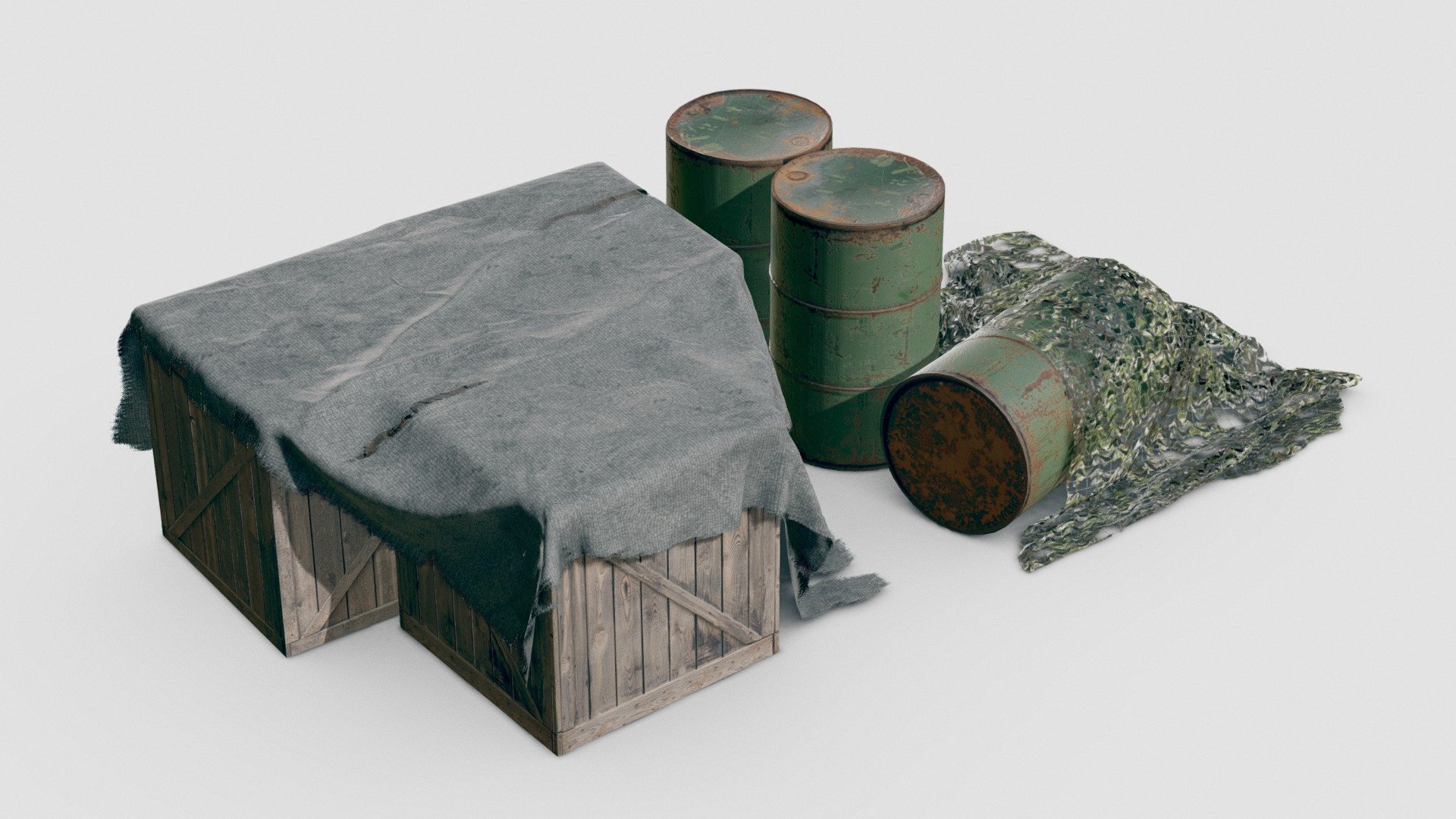 Set of simple barrel and crate props.

Perfect if you need to clutter up a scene in military or industrial setting.

Follow for more: 

