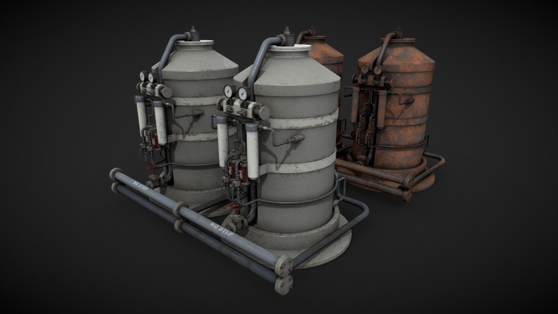 Machinery device for industrial visualizations 

4k PNG PBR textures included 

Painted and heavy rusted 

Non overlapped UVs.