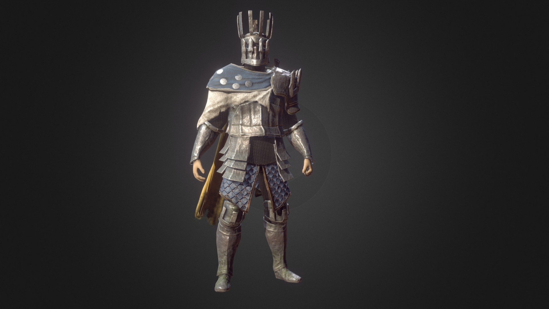 Tower Armorset low-poly 3d model ready for Virtual Reality (VR), Augmented Reality (AR), games and other real-time apps.

**This character is included in the Dark Fantasy Protagonist Pack, this is just a simpler version with only one armorset, head and hair

The Tower set has a basic body, wich you can hide if you use any armorpiece, it also includes one harstyle and facial hair.

Details

-Eyes and mouth, 907 triangles, 512x512 textures each.

-Basic Body: 7206 triangles and 2048x2048

-Head has 3678 triangles and 2048x2048 textures.

-Hairstyle and Facial hair: 4056 Triangles and 1024x1024 textures.

-Tower Set: Helm(2076 triangles) Lower Part(2198 triangles) and Upper Part(5404 triangles) textures are 2048x2048 for each part

Includes a Blender scene with Cycles renderer set up, the rigging is pretty simple, with NO Inverse/Forward kinematics but works very good with Unity's mecanim animation system