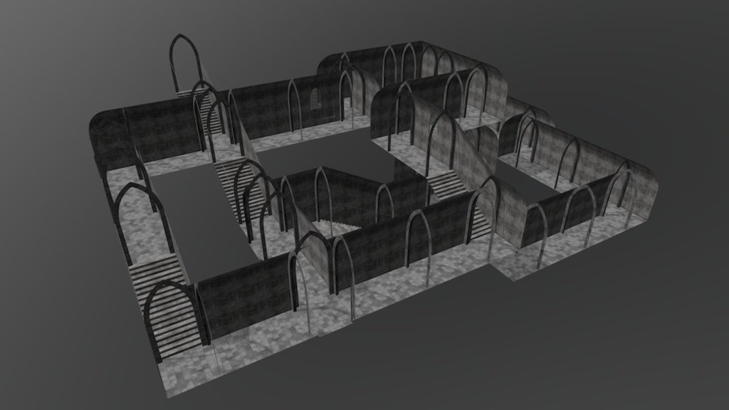 This is an example of a dungeon built with the basic modular elements I made before for my class project. All these elements have the perfect size to be joined correctly.