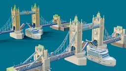 FM Polygon UK Tower Bridge london, river, historical, landmark, england, uk, cruiseship, lowpolygon, engine, londonbridge, europe, towerbridge, unity3d, architecture, cartoon, game, mobile, polygon, bridge, environment, fmpolygon