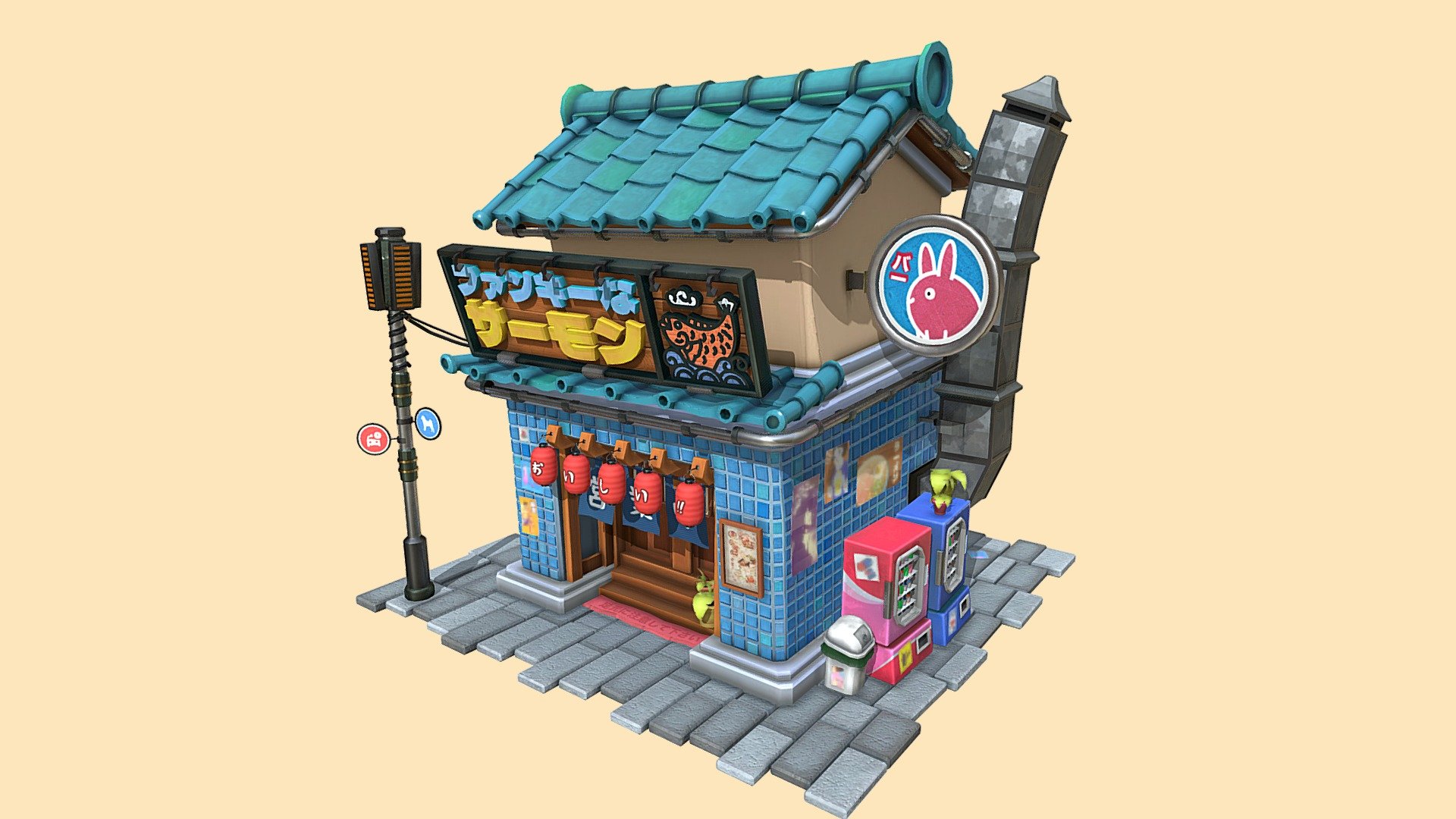 Stylized Japanese store right out of imaginary Tokyo. Blender, Substance Painter &amp; Photoshop.