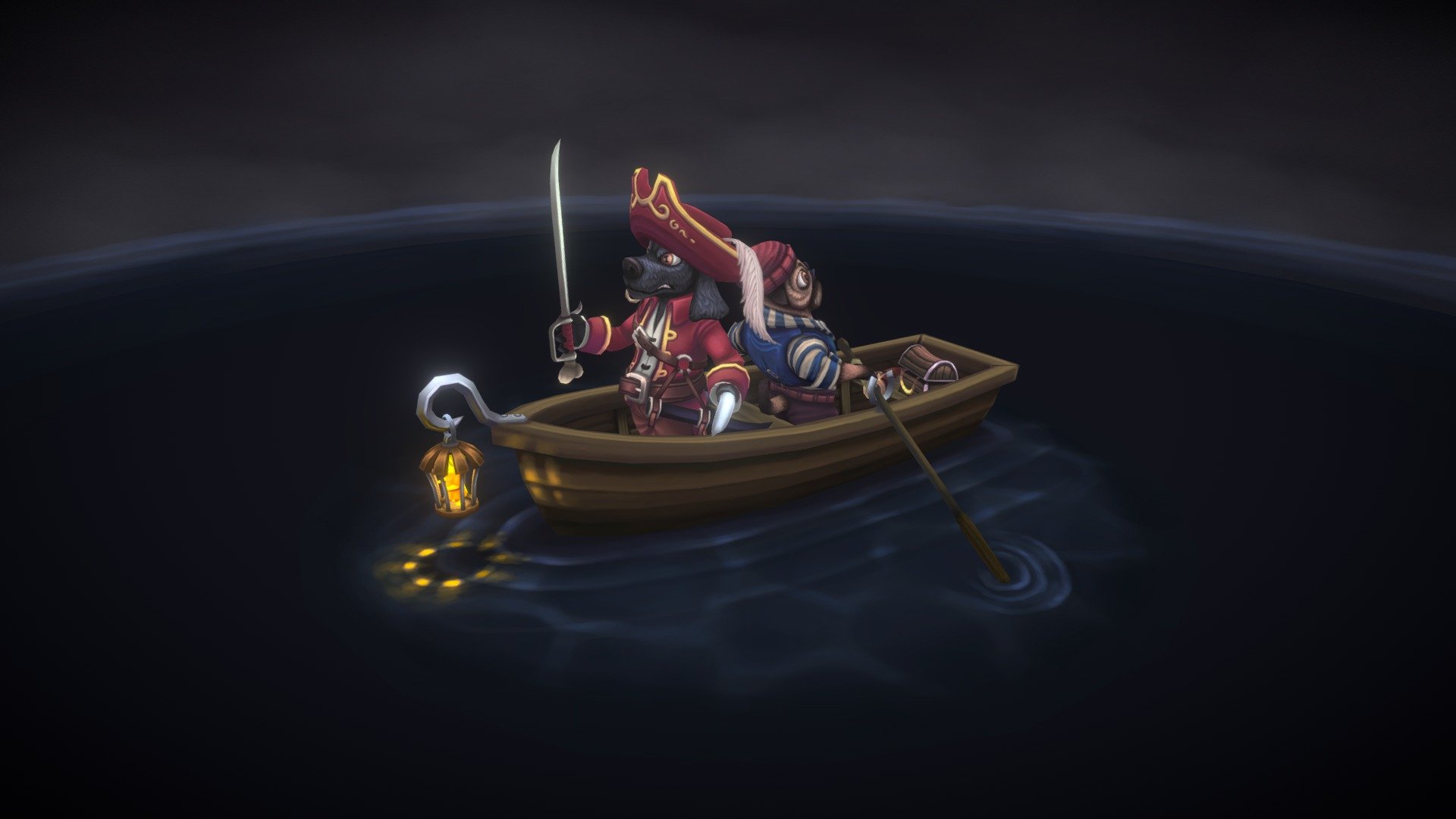 https://www.artstation.com/artwork/VPg6N

starting out as a sketchfab mini comp, this has slowly become a bit of a project that I keep chipping away at and I think I'm finally ready to call this done :)

So presenting&hellip; my take on Hook and Smee from the childhood favourite &lsquo;Peter Pan' presented as a cocker spaniel and a pug, they did it for the musketeers so why not this.

I wanted this to be a personal piece that incorporates a lot of what I have learned with hand painted game assets over the last few years in my paid work, and while I know there are still plenty of areas to improve in, I am really happy with this, and hope others can enjoy it too. maybe I'll find someone to animate them for me at some point :)