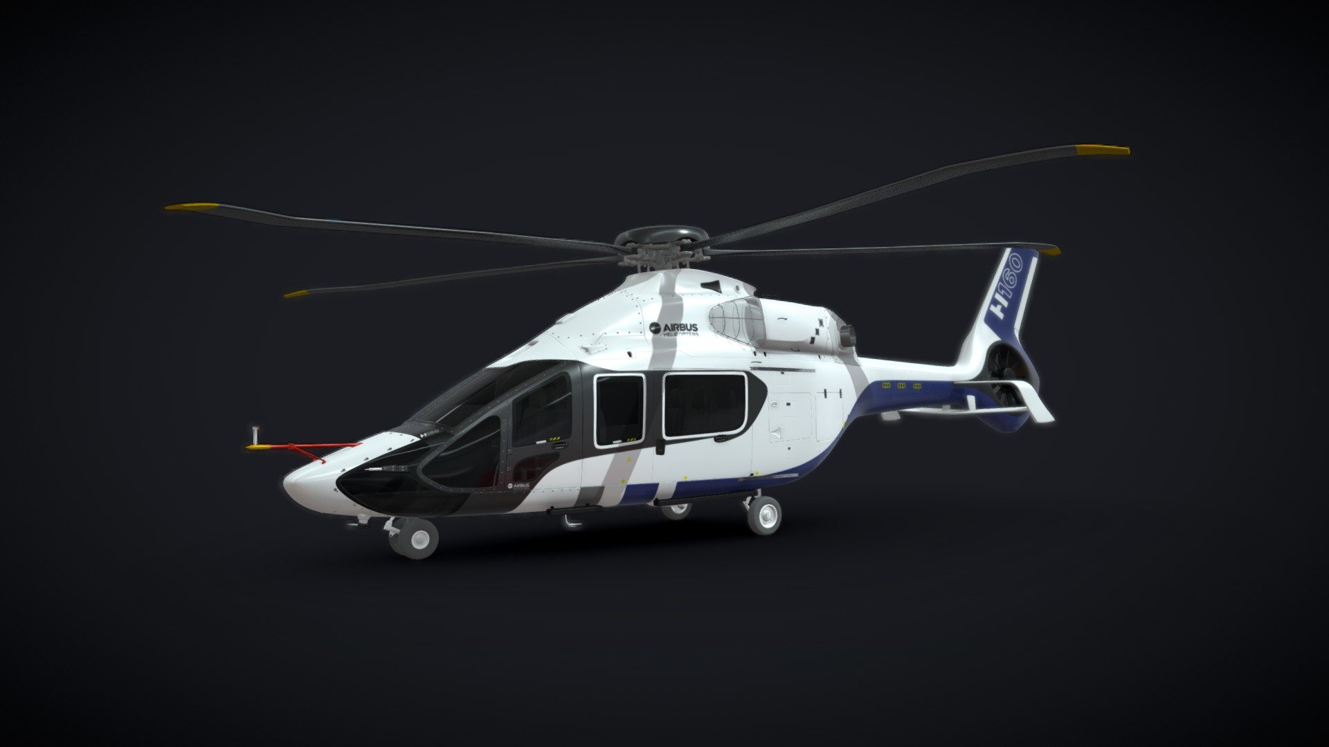 The Airbus Helicopters H160 is a medium utility helicopter developed by Airbus Helicopters.

High Detailed and realistic 3d model of Airbus Helicopter H160 with cockpit and interior.

Topology of geometry:




Forms and proportions of The 3D model most similar to the real object

Detailed enough for close-up renders

The geometry of the model was created very neatly

Almost no many-sided polygons

The model optimized for meshsmooth modifier

Not collapsed the meshsmooth modifier

Archives (3ds, obj, fbx, c4d, mb) included smoothing and initial models

Apply the Smooth modifier with a parameter to obtain the desired level of detail

Materials and Textures:




Textures with layers (*.png) included

Texture Maps have resolution 8192x8192 pix

File Formats:




Original file format - 3ds max

3ds, obj, fbx (Multi Format)

Cinema 4D
