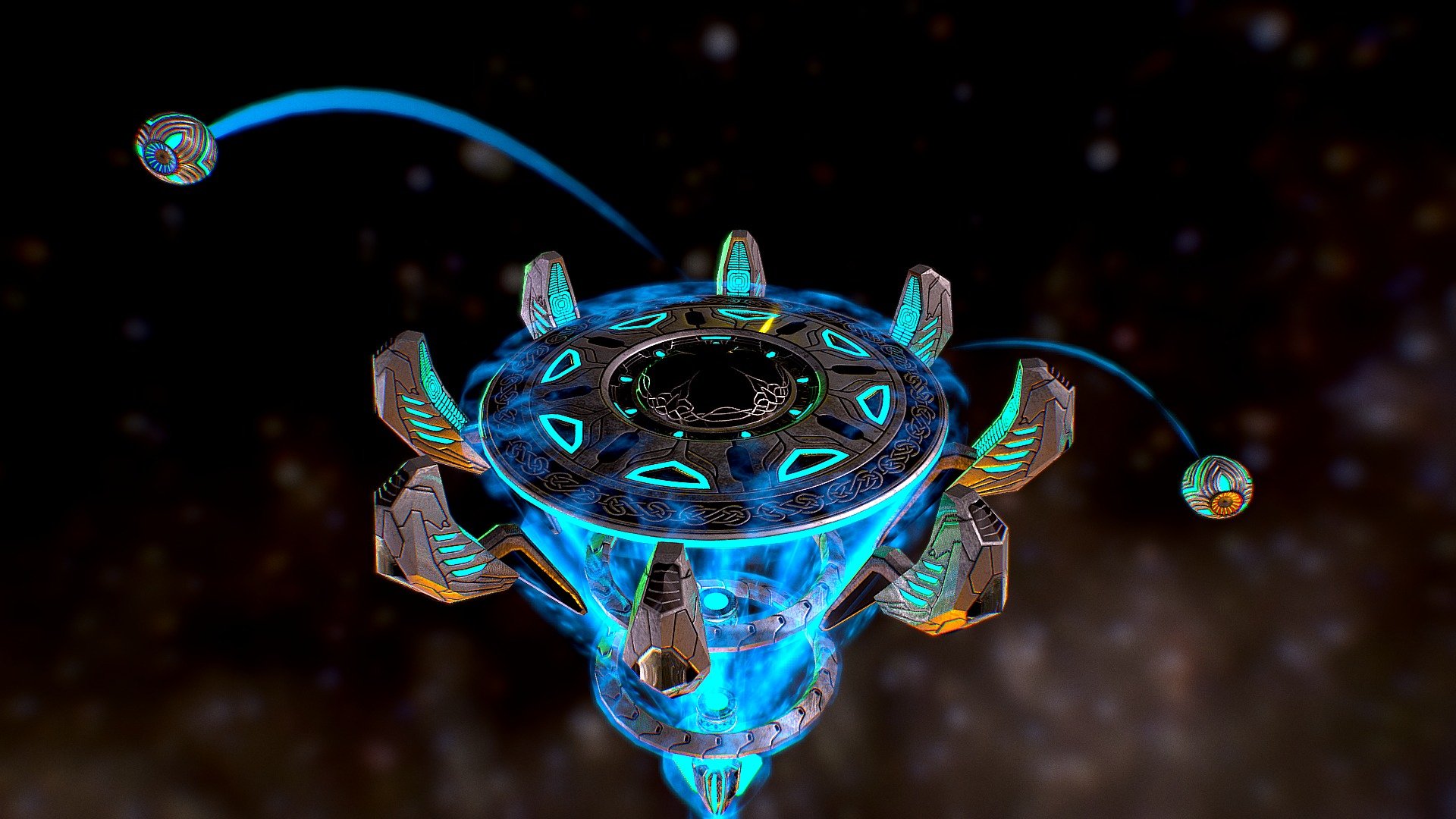 This is how I’m imagining Odin’s ship looked like, playing with the classic norse mythology, where Sleipnir is a eight legged horse with Hugin and Munin, as the scouts probe, and the additional Gungnir module concentrating the blast as a cannon.