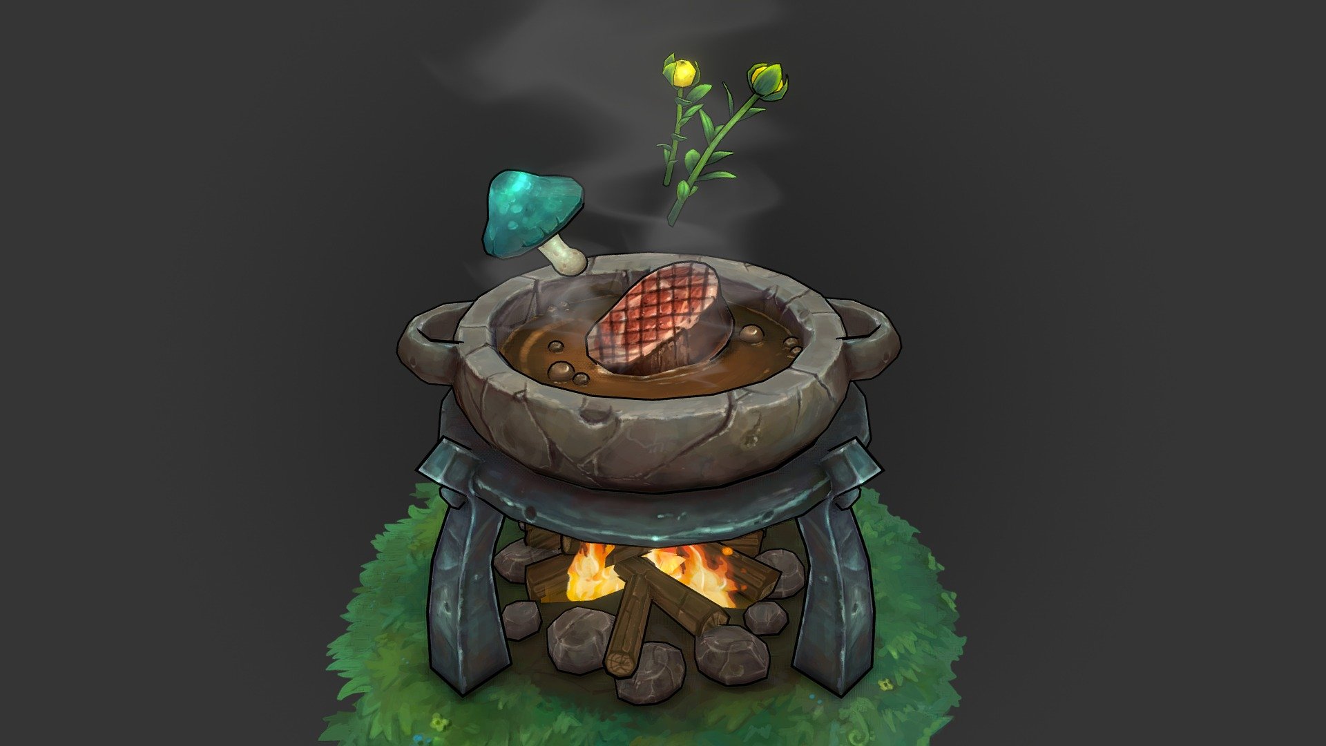 A little side project I've been working on to practise different materials and convert something existing into my handpainted style! This is the Breath of the Wild cooking pot with the ingredients to cook up a nice stew! Had a lot of fun with the different materials in this!
All diffuse handpainted.
