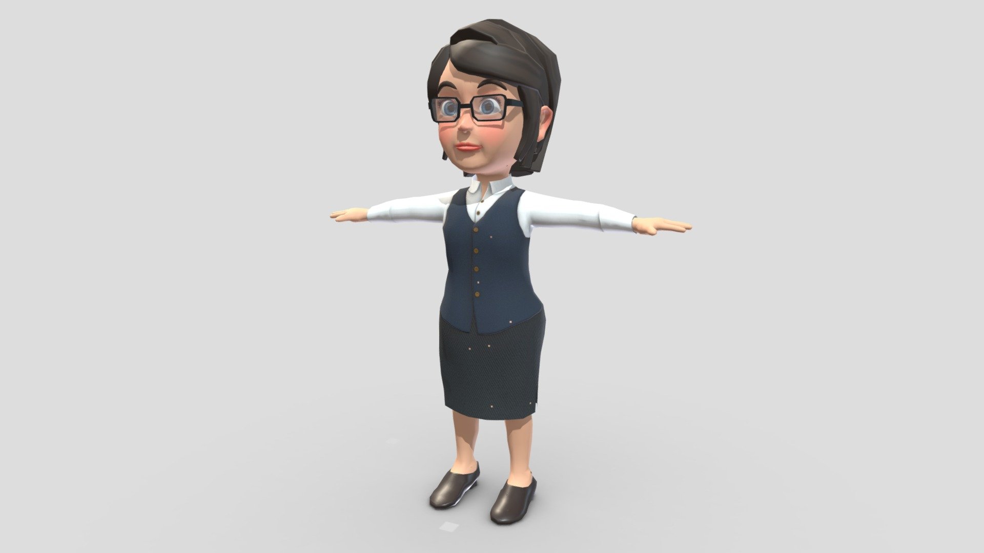 Model can be use as teacher, secretary female models:




Low-poly, nice topology, ready for rigging, animation, suitable for game, app, VR/AR

Seperated parts: hair, face, eyeballs, eyebrow, tongue, teeth, body,&hellip; for easily manipulation and changing model

Nice face mesh with necessary edge loops for facial rigging and animation

PBR texture, UV non-overlapping unwrapped
