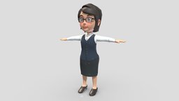 Cartoon Style Teacher - Secretary - Female office, base, vr, ar, woman, teacher, secretary, character, cartoon, pbr, lowpoly, female, stylized