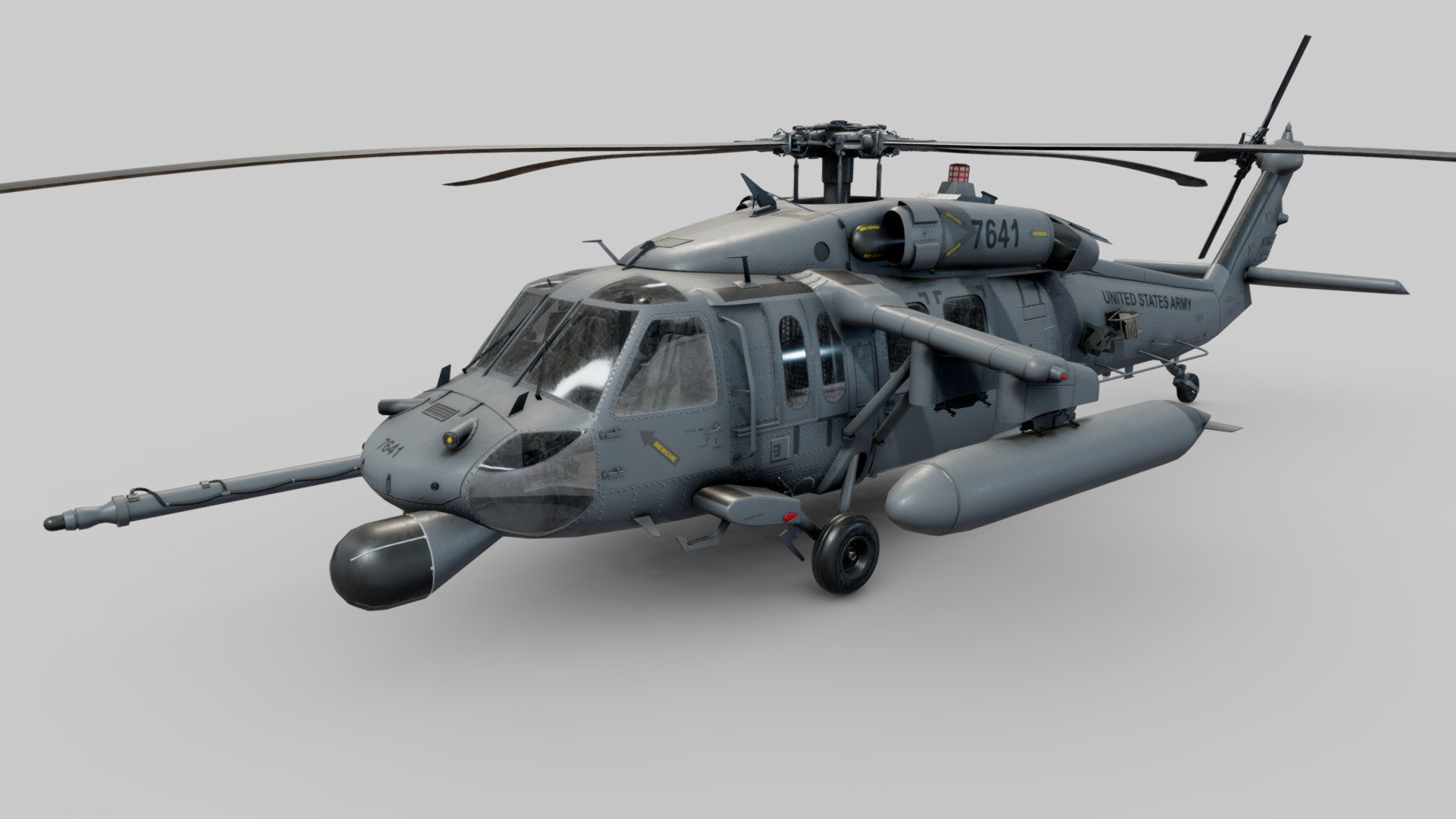 UH-60 BLACKHAWK Helicopter 3D Model

KEY FEATURES




3D Modeled Interior and Cockpit: Complete interior and cockpit modeled in 3D.

Interactive Components: 3D modeled indicators and separate objects with functional switches and instruments.

Organized Workflow and Files: File structure organized for ease of use.

TEXTURES:




PBR Textures: Created using Substance Painter.

Material Maps: Base Color, Roughness, Metallic, Normal, Emission, Occlusion.

Texture Resolution: 4K resolution textures.

Emission Maps Included: Enhances illuminated components.

Fully UV Unwrapped: Ensures proper application of textures.

TECHNICAL SPECIFICATIONS

Polycount:




Objects: 169

Vertices: 273,479

Edges: 535,561

Faces: 267,796

Triangles: 474,878

21 LIVERIES/SKINS INCLUDED

