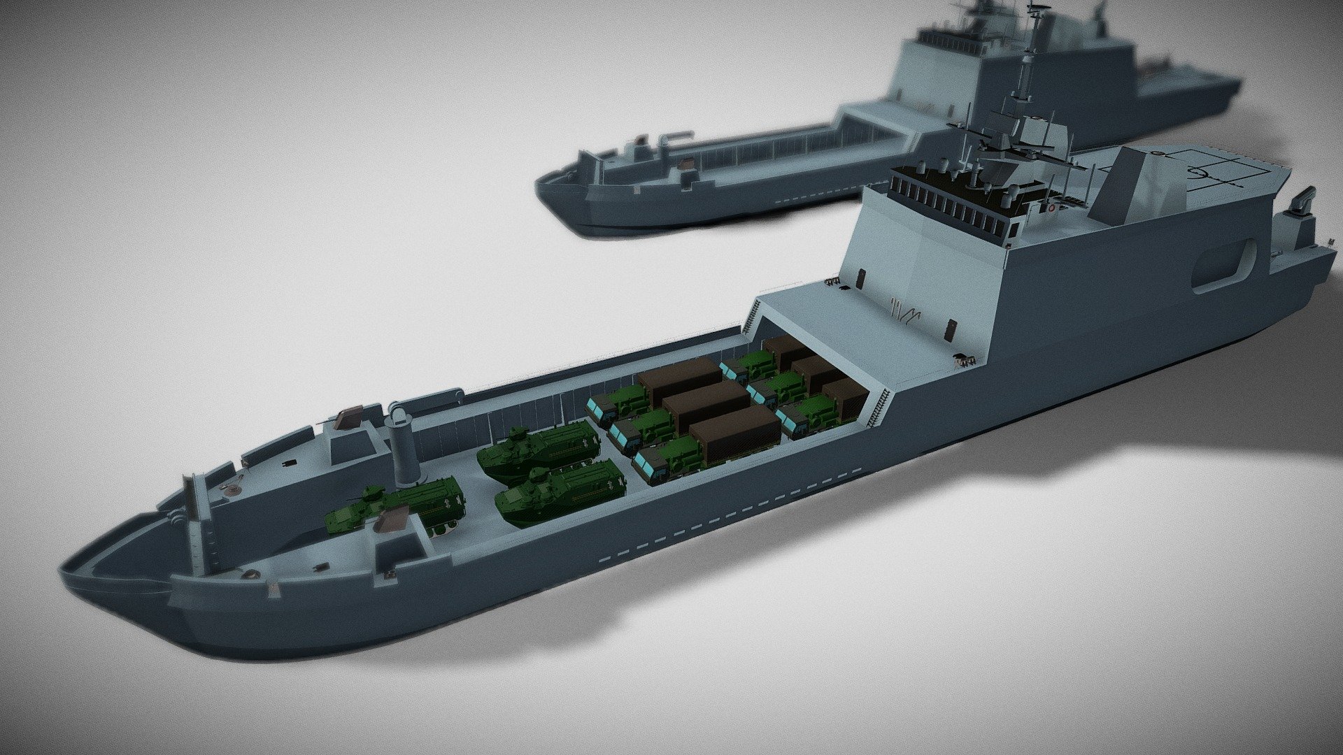 The Light Amphibious Assault Warship (LAAWS), also known as the Guadalcanal Class, is the primary ship-to-shore connector for the US Navy. Its purpose is to transport US Marines and their equipment to islands alongside larger helicopter assault ships and landing docks.

There are two variants of the LAAWS: Block I and Block II, measuring 160m and 190m in length, respectively. Block I can accommodate 100 Marines and their equipment for up to 6 weeks at sea. Block II features a hangar for launching and recovering helicopters, UAVs, and USVs. It is also equipped with double the number of Vertical Launch System (VLS) cells.

The LAAWS is heavily armed, with 32 or 64 Mk41 VLS cells, 2x 57mm cannons, 12x mounts for M2 heavy machine guns, one or two SeaRAM CIWS systems, and 4x Harpoon anti-shipping missiles. Designed to blend in with commercial ships, the LAAWS operates in littoral waters, striking targets on both land and sea.

Learn more at https://killcapturedestroy.com/