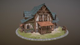 Medieval house scene, project, barrel, medieval, vegetation, diorama, props, realistic, old, realism, gameassets, uvmapped, medieval-house, substance, maya, asset, game, lowpoly, model, gameasset, house, wood, fantasy, textured, gameready