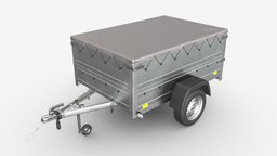 Trailer with extra walls cover jockey wheel wheel, tent, camping, trailer, transport, lock, hook, cover, tin, walls, extra, single, axle, metal, jockey, hitch, 3d, pbr, car, steel