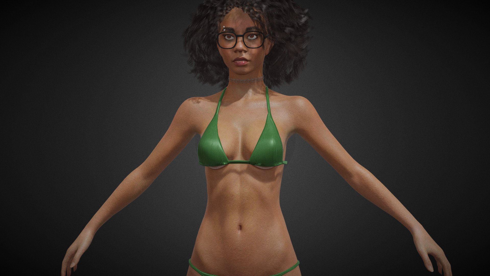 Swimsuit  Female Girl 3D model. Basic animation loop.  Model in Blender file. Body Fully rigged, face basic rig. SSS subsurface scattering. mixamo bone names for animation. Blend file format. (you can export to any format from blender).  Bikini Girl #30