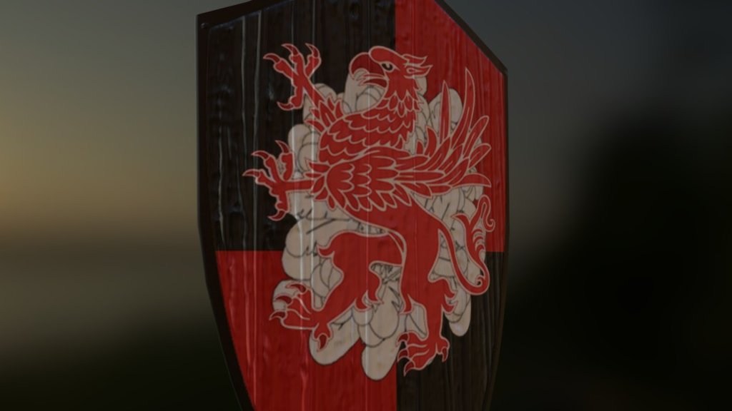 A medieval wooden shield modeled in maya and textured in photoshop. Shield is base of a kite shield design using a wooden texture normal mapped to give the wodden effect.