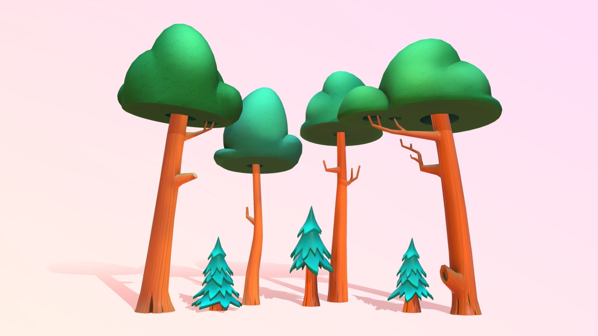 stylized   trees pack.

Bring the beauty of nature to your next project with this stylized colorful Trees Pack!
A pack of 7 cute stylized and toony  tree models with PBR material. 
Also works unlit.

There are more assets  to add to your game scene or environment. Check out my sale.
If you need more assets in this style. contact me.

**I also accept freelance jobs. Do not hesitate to write me. **

*-------------Terms of Use--------------

Commercial use of the assets  provided is permitted but cannot be included in an asset pack or sold at any sort of asset/resource marketplace.*