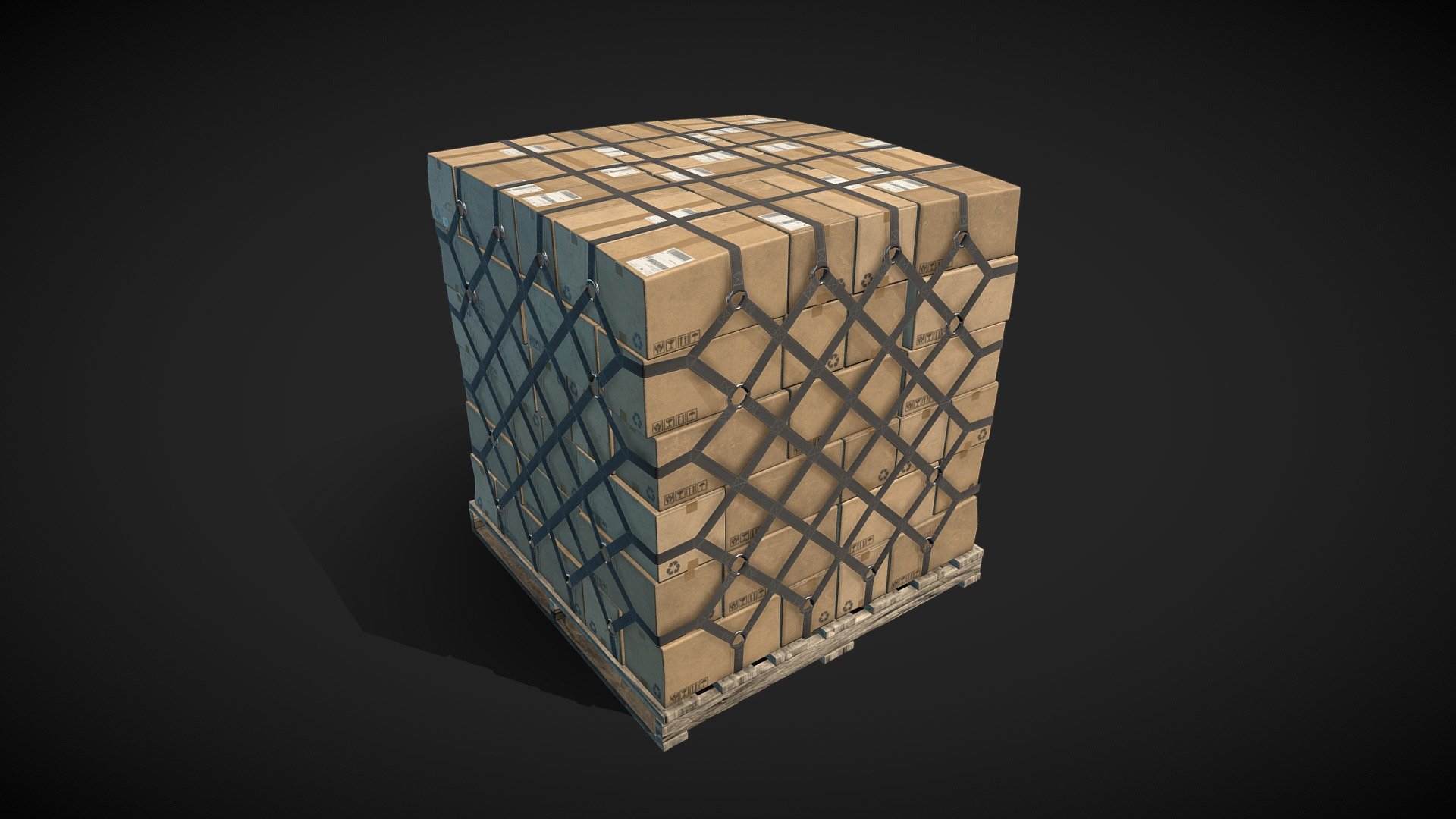 Real-time cardboard box pallet prop for games.