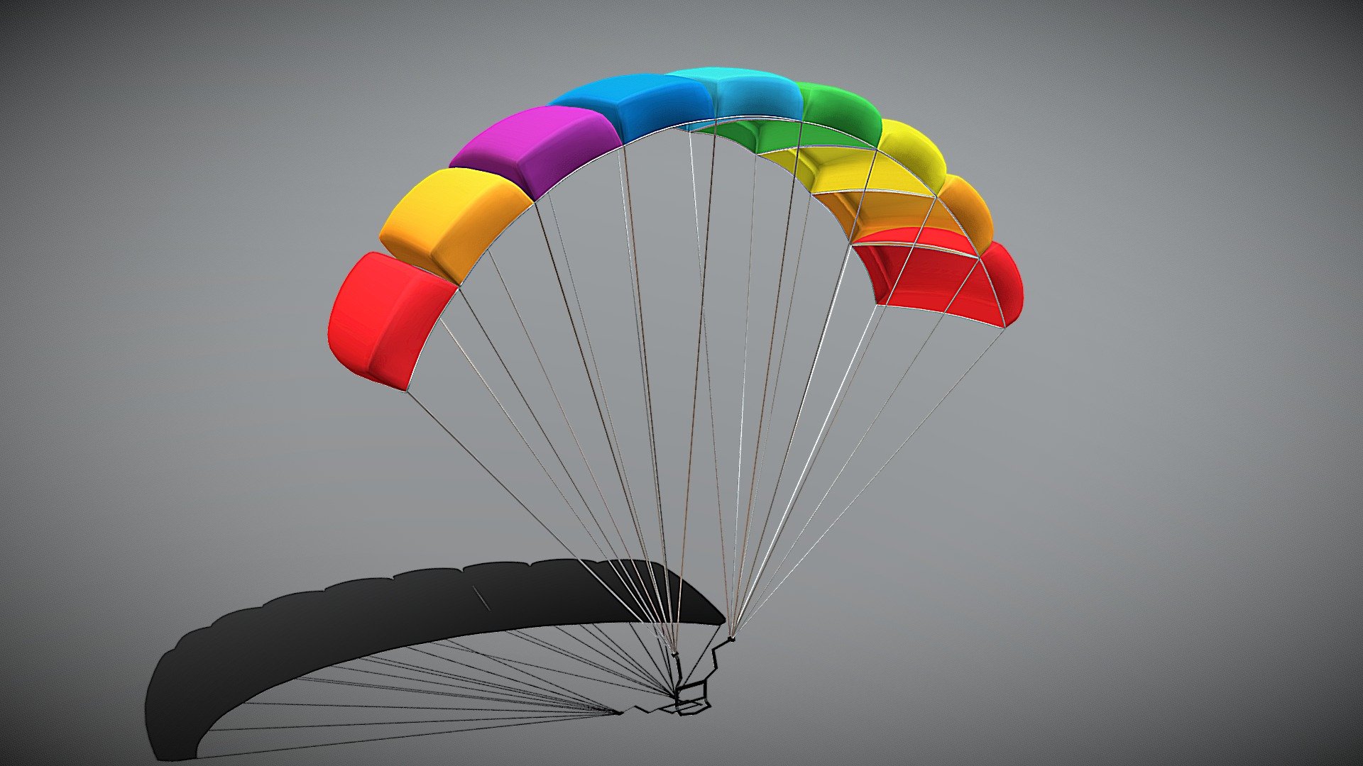 This is a parachute 3D model created in 3ds max.\n\n2 materials with 2048 * 2048 textures.\n\nTriangles: 11.1k       Vertices: 5.8k\n\n\n(Viewer Setting above are just a preview and may vary drastically depending on your lighting and shading setup on the final application)