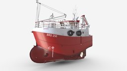Fishing Trawler RED fishing, trawler, vessel, industry, ocean, shipping, cargoship, realistic, cargo, water, watercraft, harbor, trawl, shipment, vehicle, industrial, sea, boat
