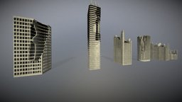 Ruined buildings pack - Free download apocalyptic, flat, post-apocalyptic, concrete, broken, skyscraper, ruined, postapocalyptic, background, postapocalypse, fog, skyscrapers, free, building