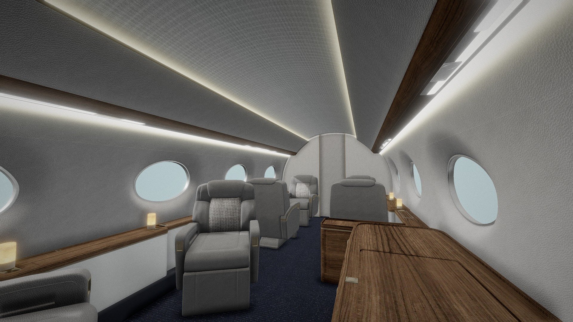 3D Visualization of Private jet interior.