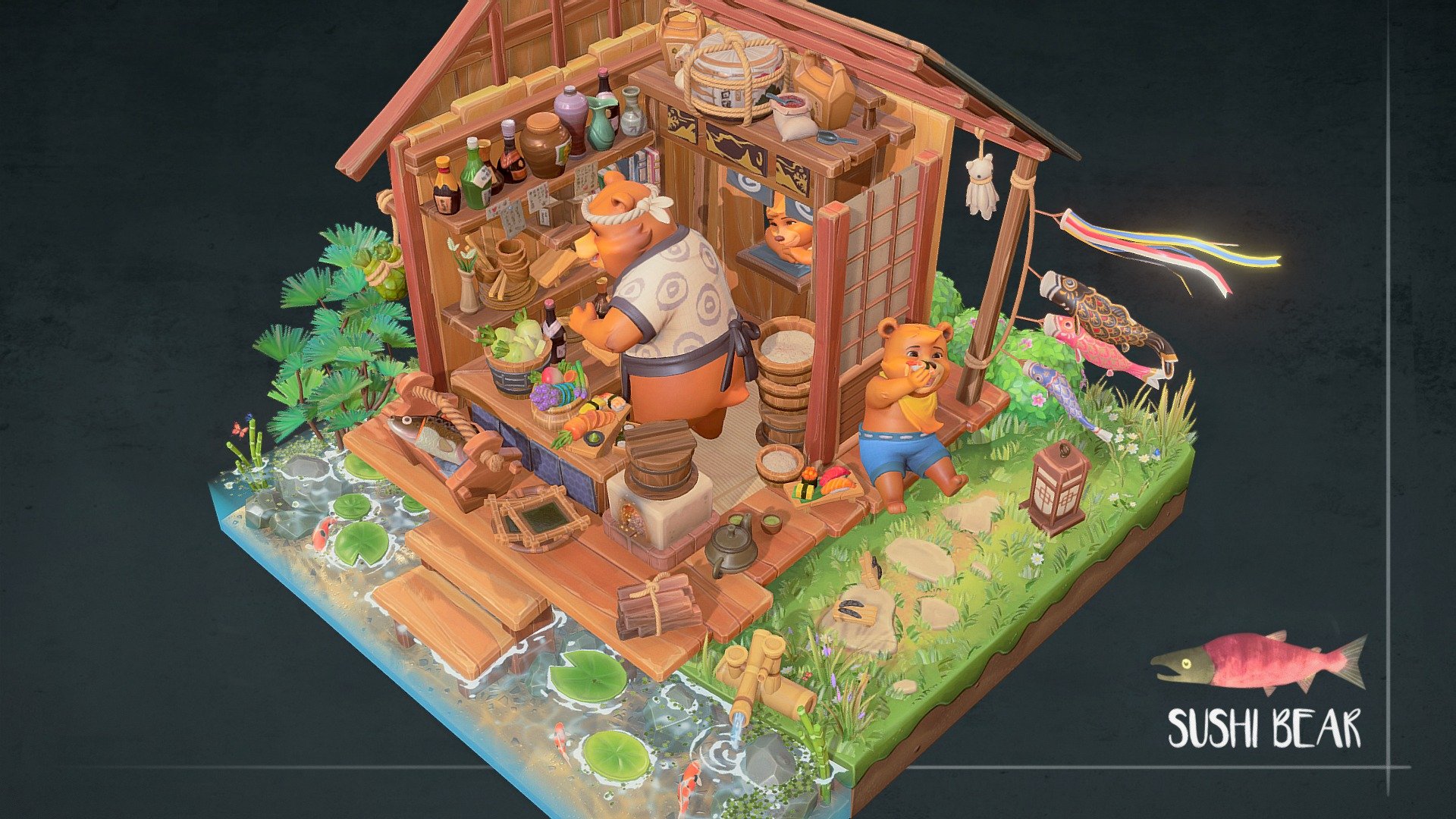 Cozy little cottage restaurant owned by Chef Papa bear and kids.

Several years passed with the same ol' new year resolution - to complete this project. Thank you, Debbie. Your concept art has been inspiring, leading me to bring it to life in 3D! So here I am today to close this chapter and I look forward to moving on to the next new thing :)

Hope you guys enjoy it as much as I did!

Model and textures : Shannon Lau

Concept : Debbie Yeo