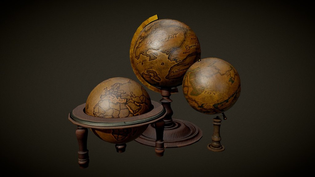 Three globes that I plan to use in a small scene soon. (:

The scene is from http://www.homedit.com/tips-to-steampunk-your-home/
Image 5. 

Three references inside. ;L