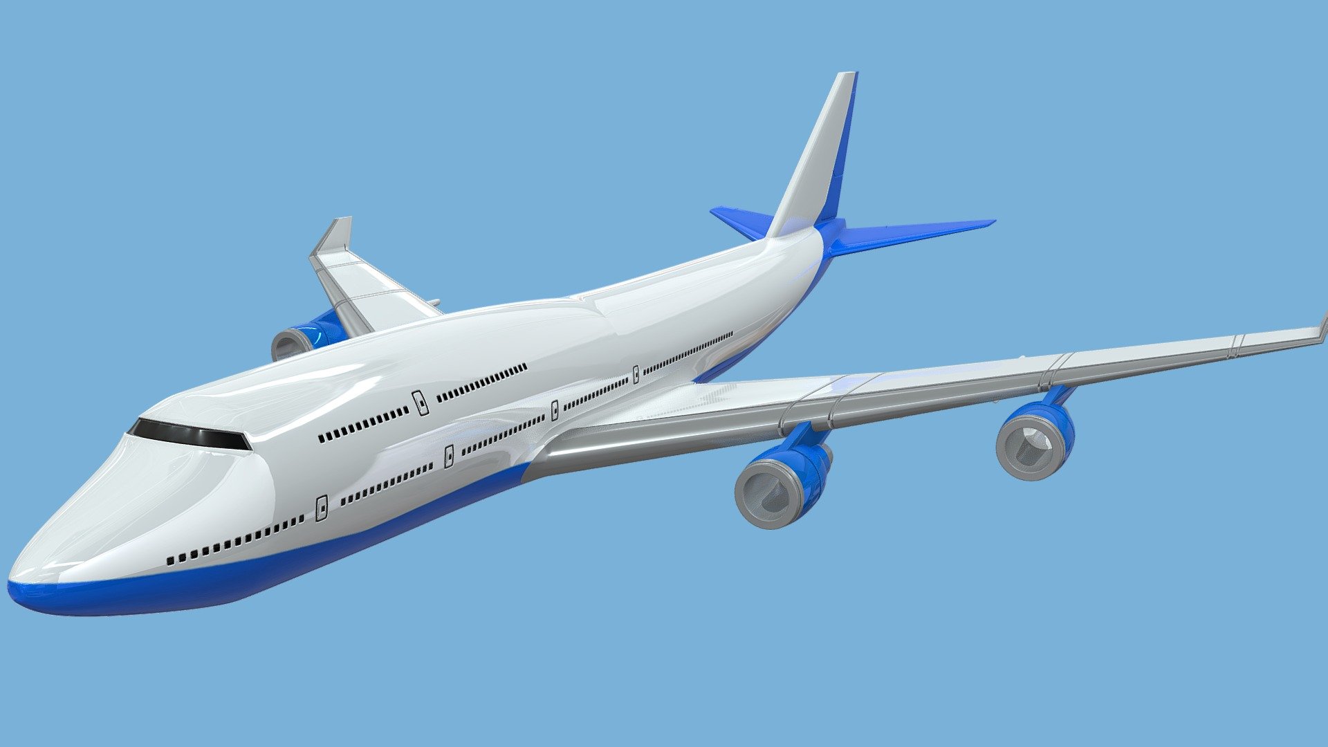 Jumbo Jet 3d Model. Created with Blender. Attached, is a zip file, with the Blender file and textures.

Contents:




Blender File

Bump Map

Color Map
