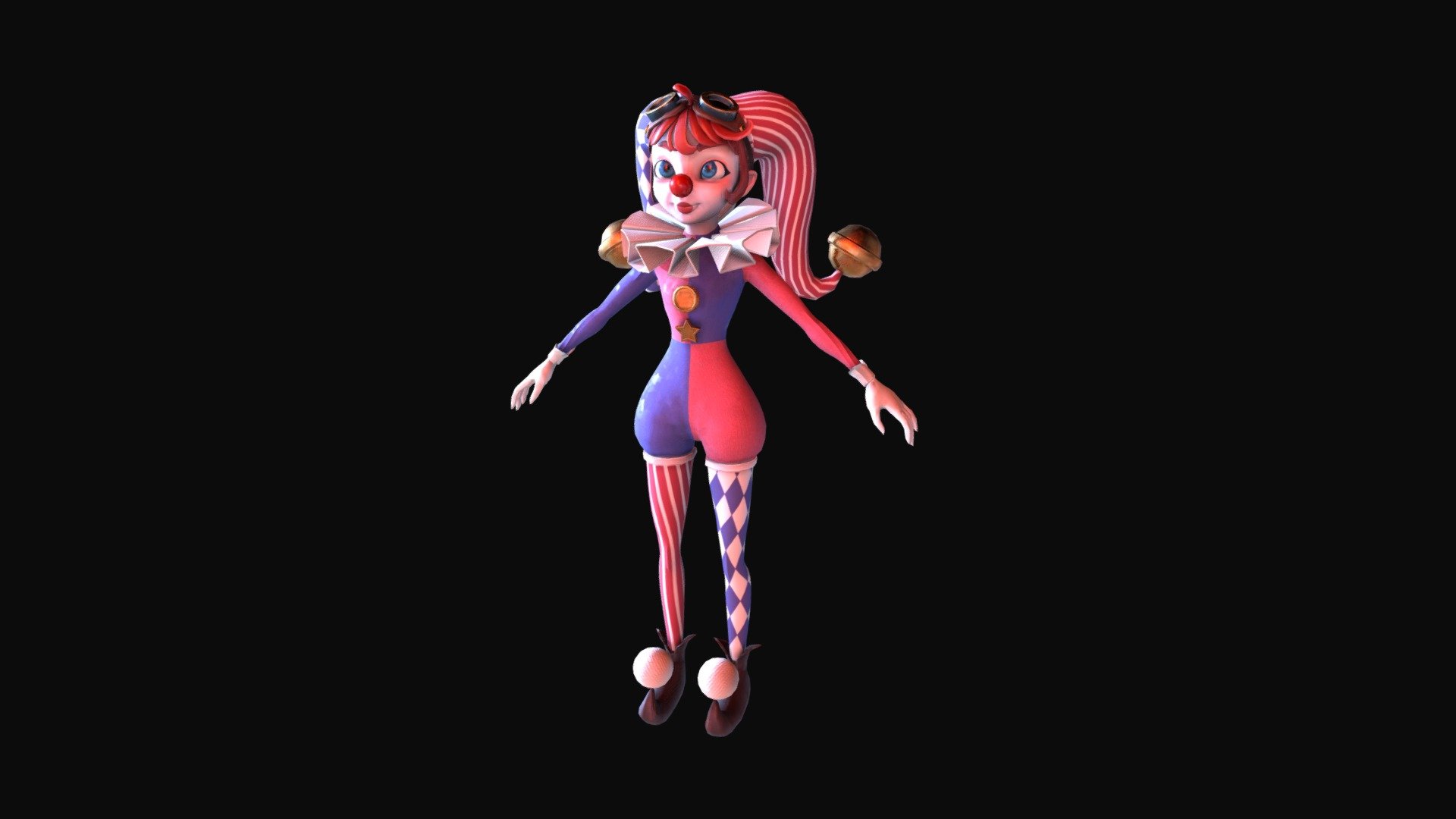 This is a character model I made for a circus themed game project called &lsquo;Loopy is Late'. This project was part of my study's curriculum.
Everything took me about 1 and a half weeks to make in total. It was really nice to see the concept of Loopy come to life!
I still have a lot to learn so feedback is always welcome!