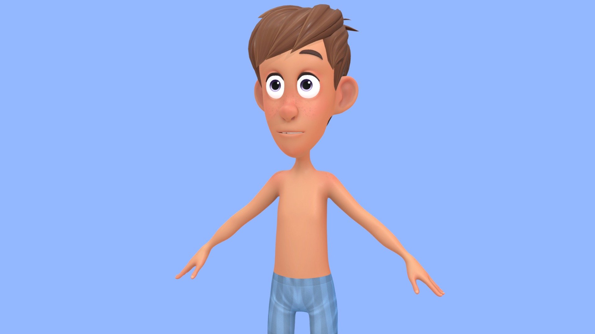 Cute cartoon boy 

Inspired by the style and proportions of Disney and Pixar characters




Game Friendly Topology

Hase oral cavity

Relaxed T-Pose

2k Textures

Not rigged

Pack has NO ANIMATIONS included

If you need any customized model (bigger and better resolution), Contact us! 

*-------------Terms of Use--------------

Commercial use of the assets  provided is permitted but cannot be included in an asset pack or sold at any sort of asset/resource marketplace.*