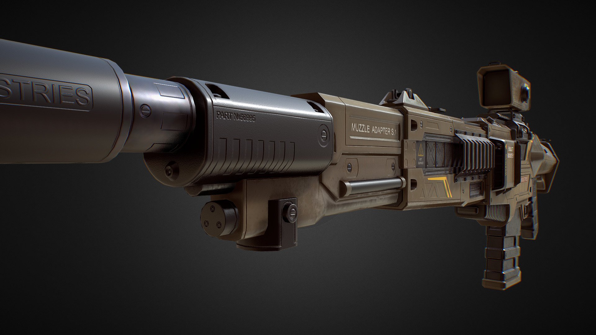 PBR Assault Sniper Rifle from Sci-Fi weapon pack 
Unity Assetstore:   PBR SciFi Weapons v2
CG trader:   PBR SciFi Weapons v2
With movable parts and hires textures
