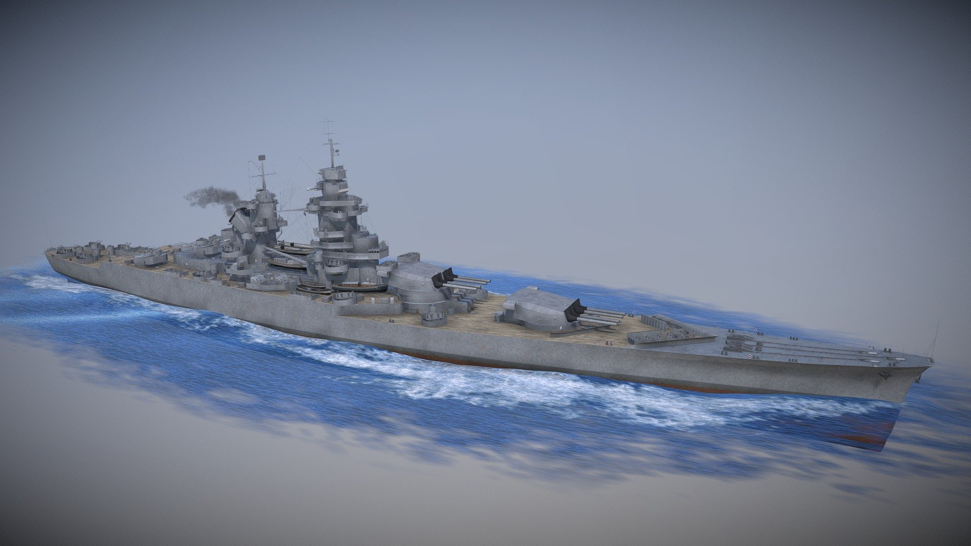 The Richelieu was a French Richelieu-class battleship during World War 2. She was turned over the Free French Naval Forces after the Allied invasion of North Africa. After being sent to the United States for repairs and a refit, she served with the British Home Fleet. This model represents her layout after her refit in the USA.

(reuploaded on 11/20/2021 with new wood textures for deck and boats)