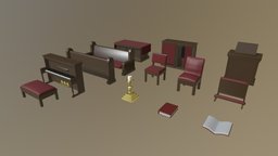 Church Asset Pack V2 wooden, bench, collection, church-podium, church-furniture, wooden-bench, book, asset, piano, church, church-screen, church-altar, wooden-texture, church-pew, confession-box, church-candle, church-collection