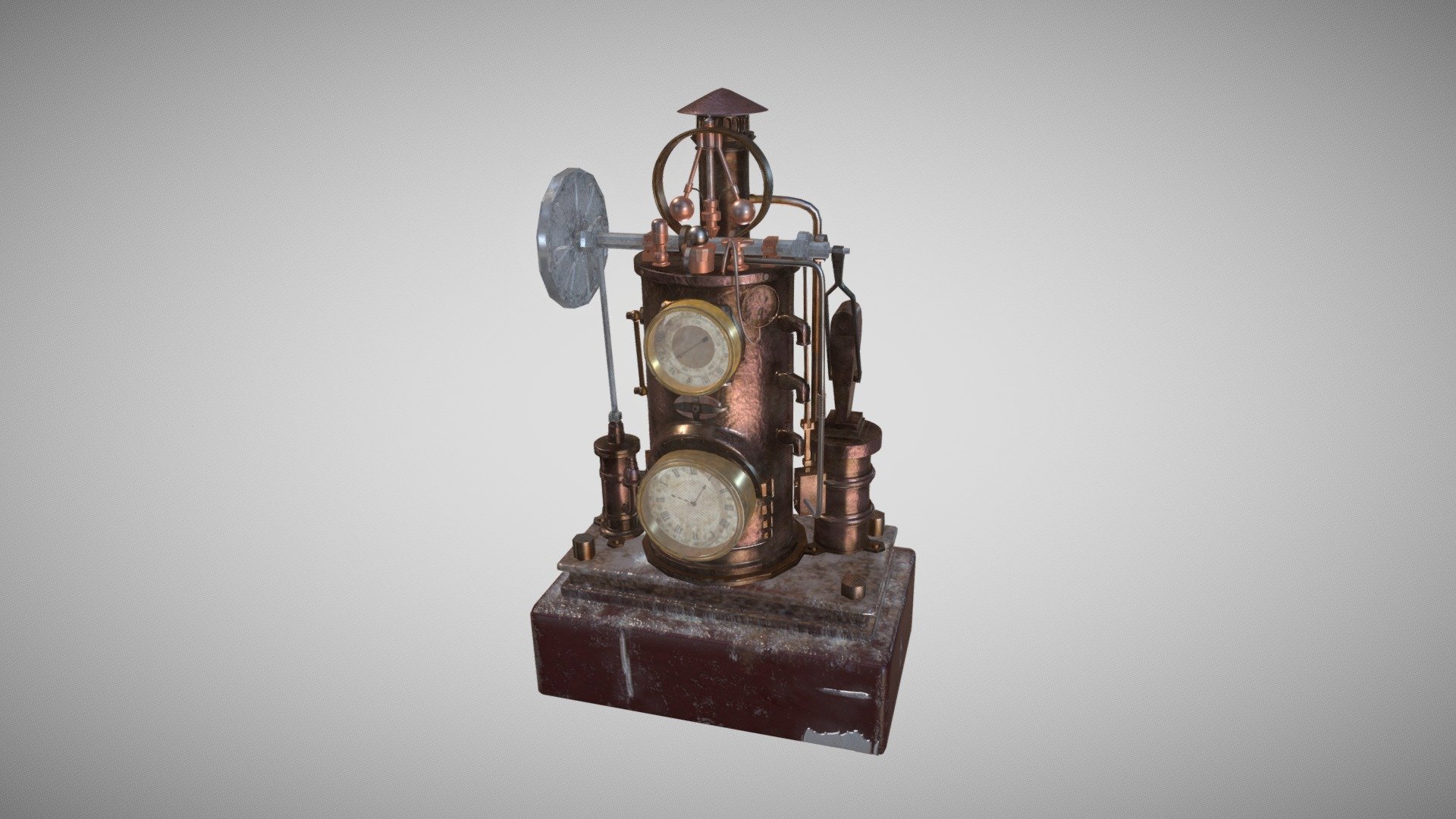 Modelo 3D de máquina con estilo Steampunk.
Modelado en: Autodesk 3DS Max.
Texturizado en: Substance Painter.