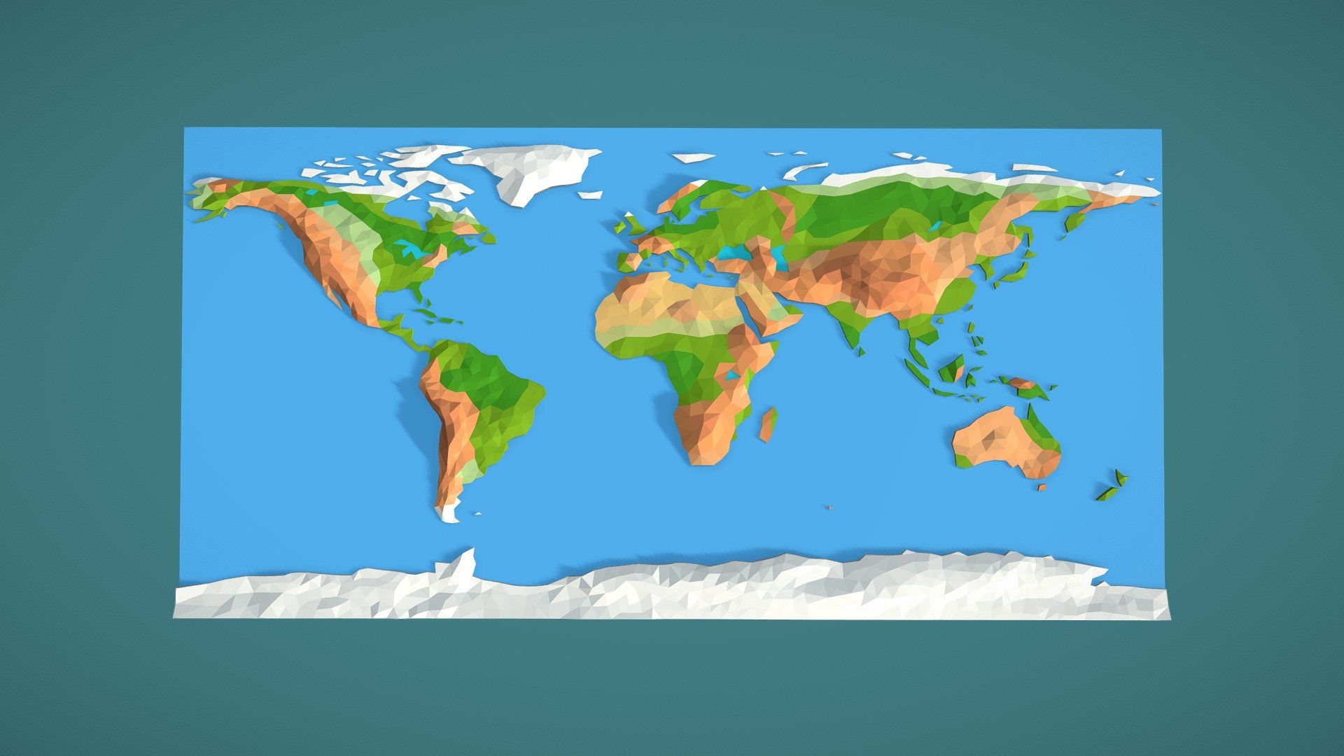This model is created in a low poly art style, which essentially doesn’t require any textures. The material setups are simple and you are able to customize them easily. 12 materials are used in the scene. The model consists of three separate objects: Landscape, Water, Antarctica.

Polycounts: 5216 tris, 3207 vertex (in 3ds max, there will be more vertex in game engines).

Additional formats: max (2018), fbx (2017), blend (2.91.0), unitypackage (2019.4), c4d (r21).

Not suitable for 3D printing. 

I hope you will enjoy my product! If you have questions about this model or you have a problem please send me: c3posw@mail.ru. I believe this world is beautiful and all problems can be solved!