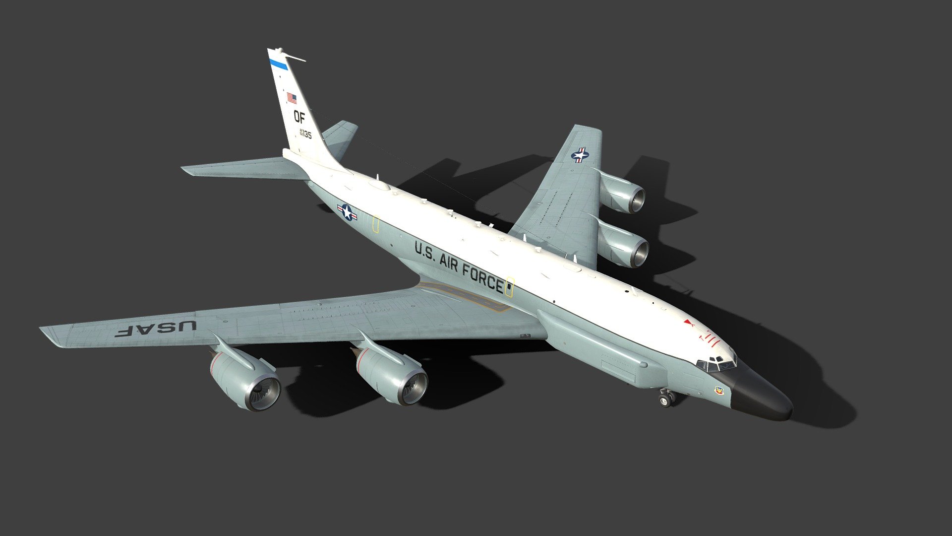 The Boeing RC-135 is a family of large reconnaissance aircraft built by Boeing and modified by a number of companies, including General Dynamics, Lockheed, LTV, E-Systems, and L3 Technologies, and used by the United States Air Force and Royal Air Force to support theater and national level intelligence consumers with near real-time on-scene collection, analysis and dissemination capabilities. Based on the C-135 Stratolifter airframe, various types of RC-135s have been in service since 1961.