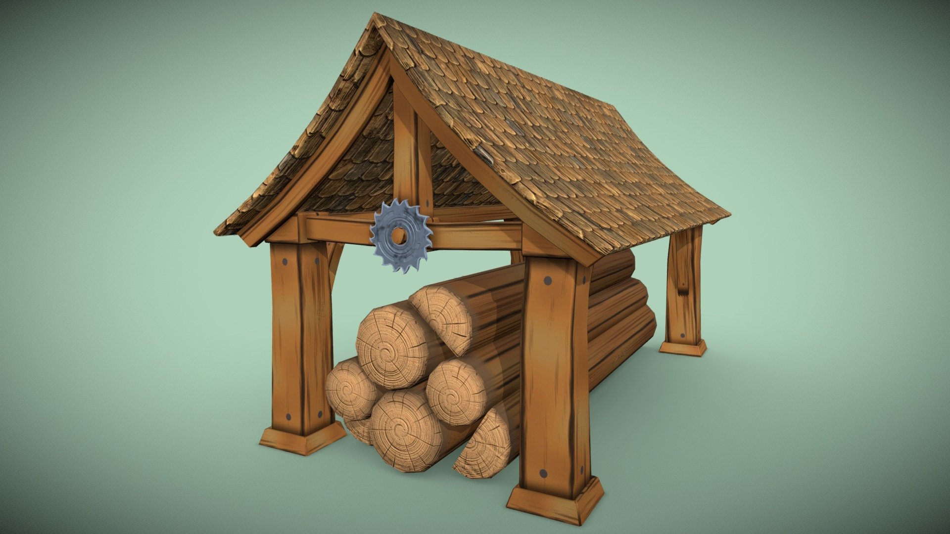 Stylized log shed sawmill PBR low-poly game ready 
all models are separated
Polygons 2100 
Vertices 2163