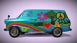 Van Hippie Pack dae, truck, toy, roll, van, textures, road, unreal, fortune, love, obj, graffiti, peace, toyota, fbx, town, print, old, vehiculo, ba, soldiers, uvmapped, drawings, woodstock, 69, rocknroll, substance, painter, unity, game, 3d, blender, pbr, model, car, street, rock, village