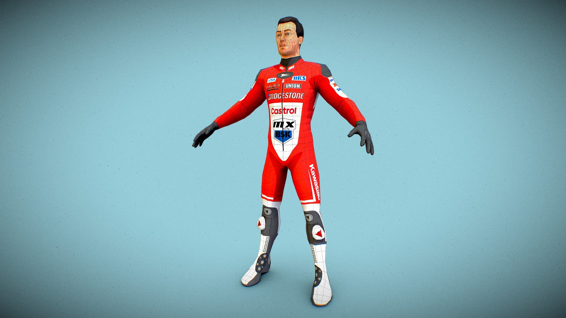 A low poly character made for a MotoGP mobile racing game.