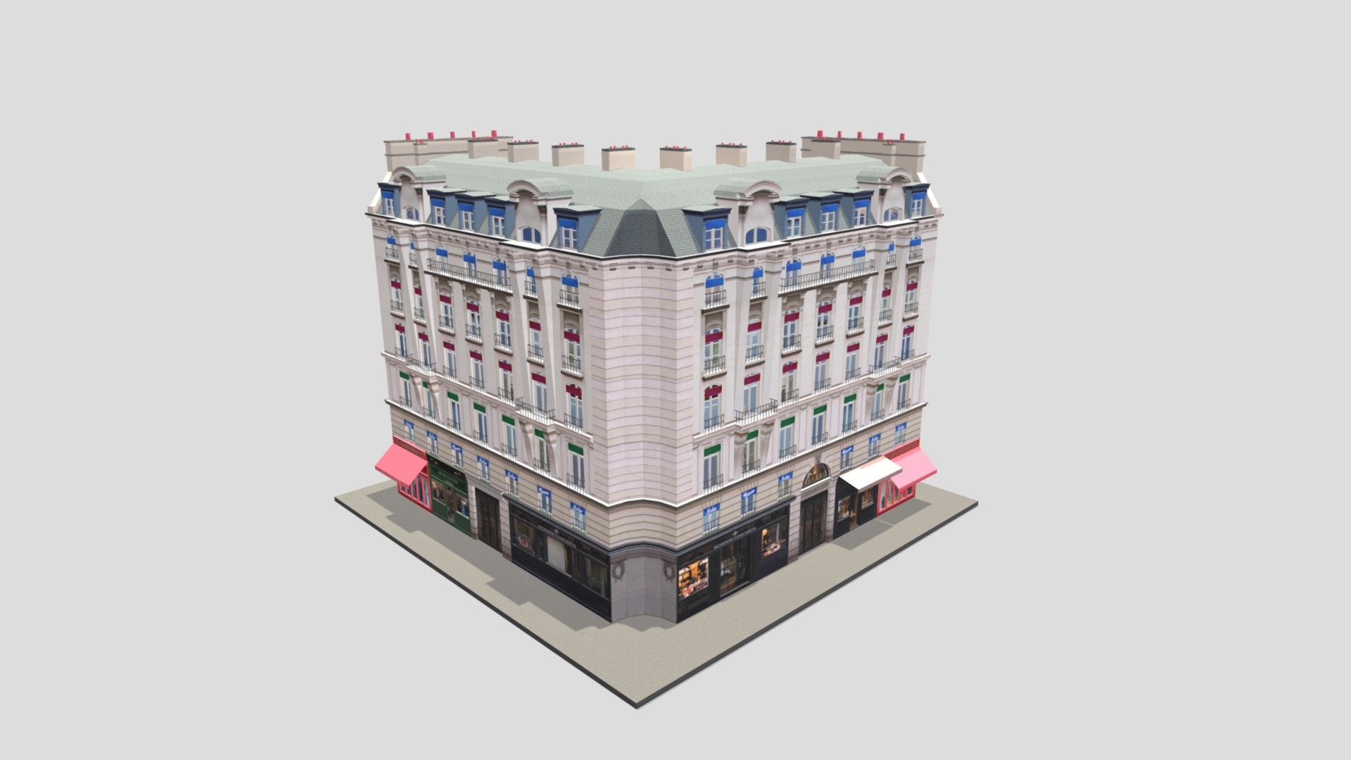 Paris Corner Apartment Building 11

Originally created with 3ds Max 2015 and rendered in V-Ray 3.0.

Total Poly Counts:
Poly Count = 23604
Vertex Count = 28355

https://nuralam3d.blogspot.com/2021/09/paris-corner-apartment-building-11.html