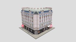 Paris Corner Apartment Building 11 france, paris, cafe, vray, hotel, restaurant, photorealistic, urban, apartment, town, typical, parisian, lowpolymodel, architecture, game, 3d, house, city, building, street, shop